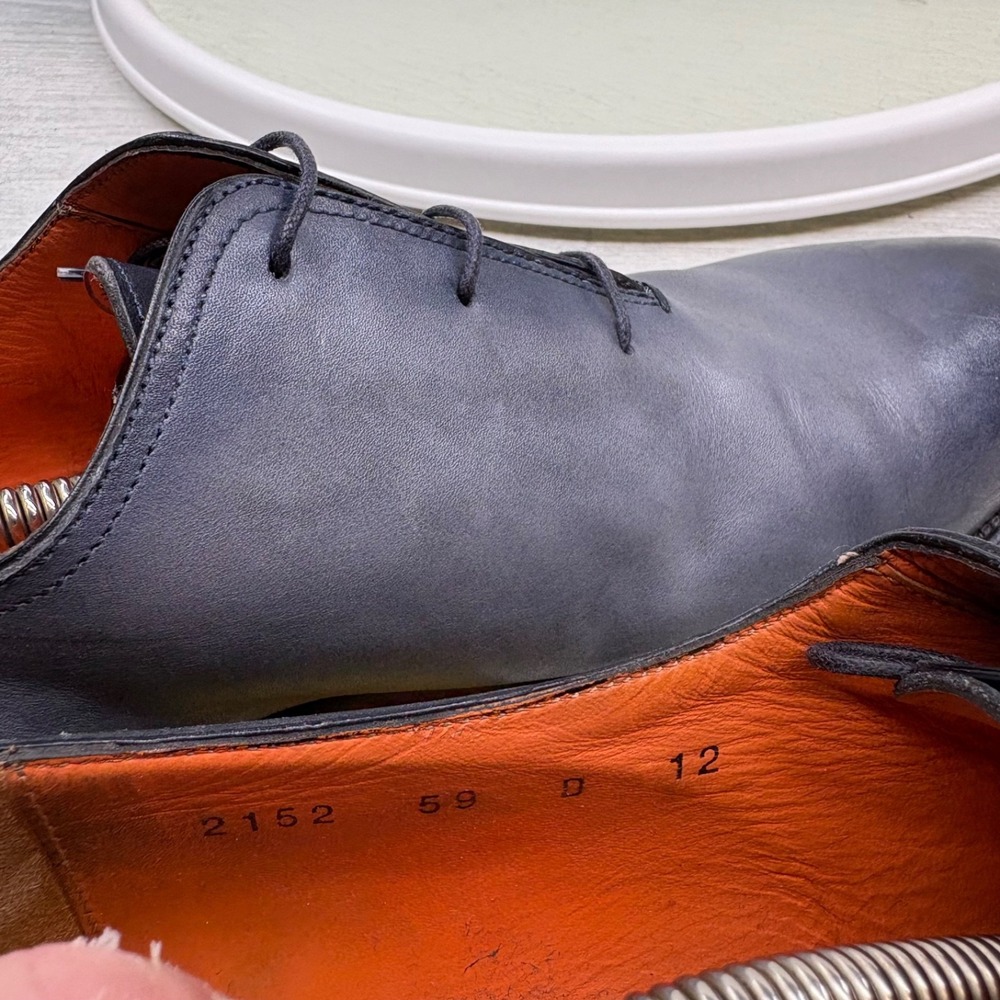 Santoni 2152 Dress Shoes Hand Antiqued Plain Toe Bal Oxford Blue Ombre Leather - Picture 6 of 6